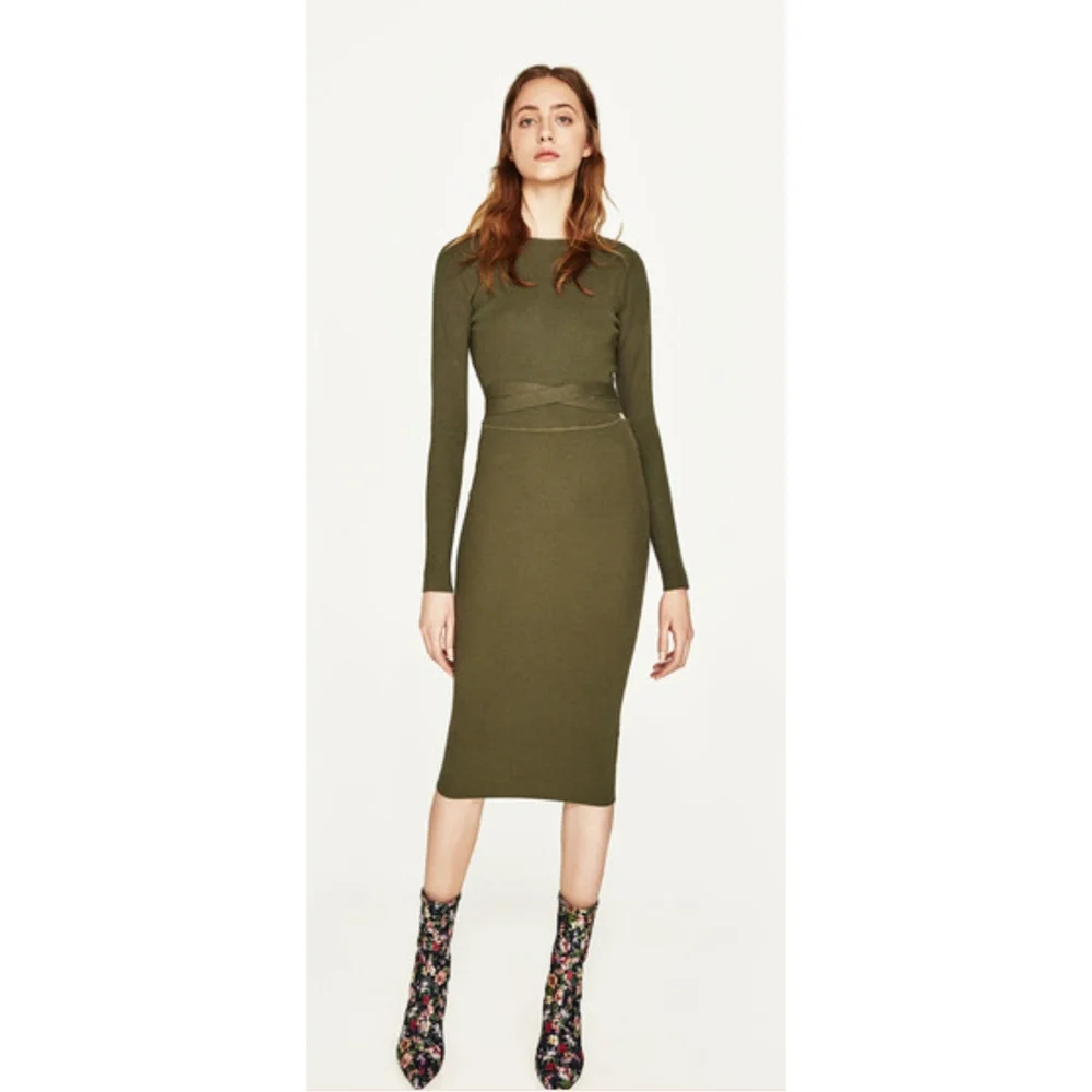 ZARA Knit Cutout Back Midi Dress Women's Size M - Picture 4 of 16